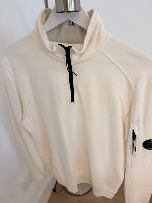 Sudadera CP Company Blanca Media Cremallera