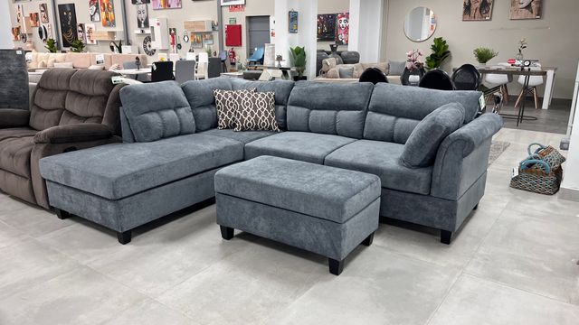 Sofá Rinconera Gris con Otomana