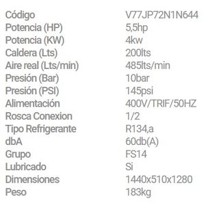 Compresor NUAIR 7,5 CV Secador y Cald