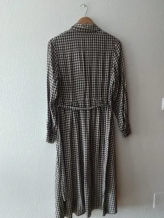 Vestido Mango cuadros beige y negro T.XS