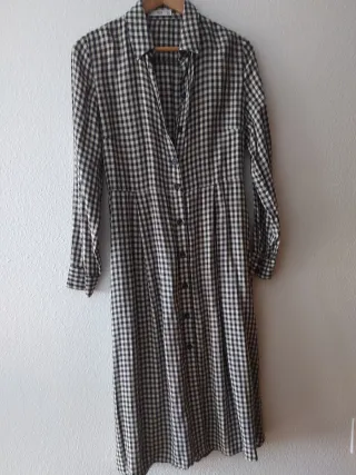 Vestido Mango cuadros beige y negro T.XS