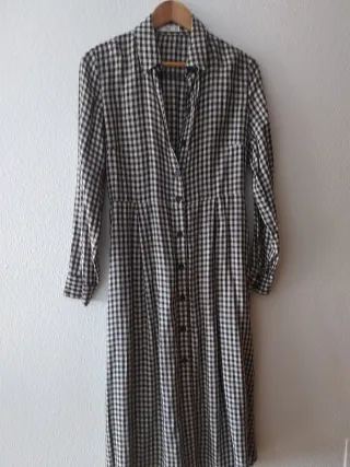 Vestido Mango cuadros beige y negro T.XS