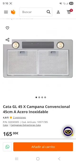 ÚLTIMA REBAJA Campana extractora CATA GL45X