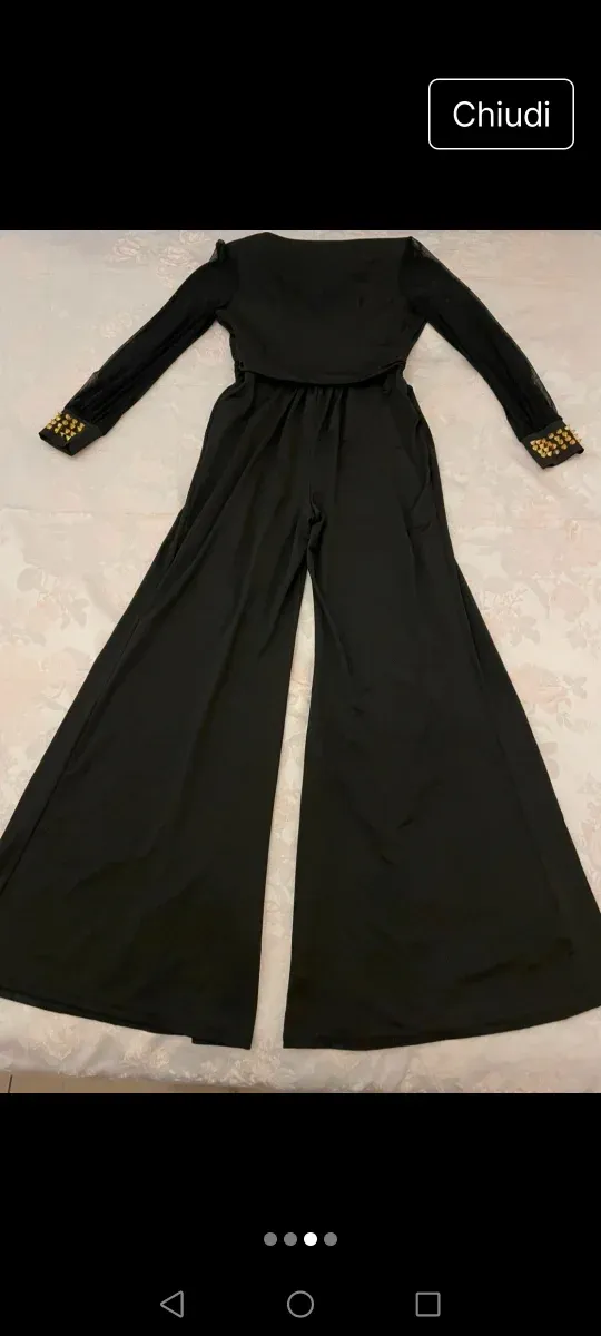 Tuta elegante nera con maniche in tulle , junpsuit