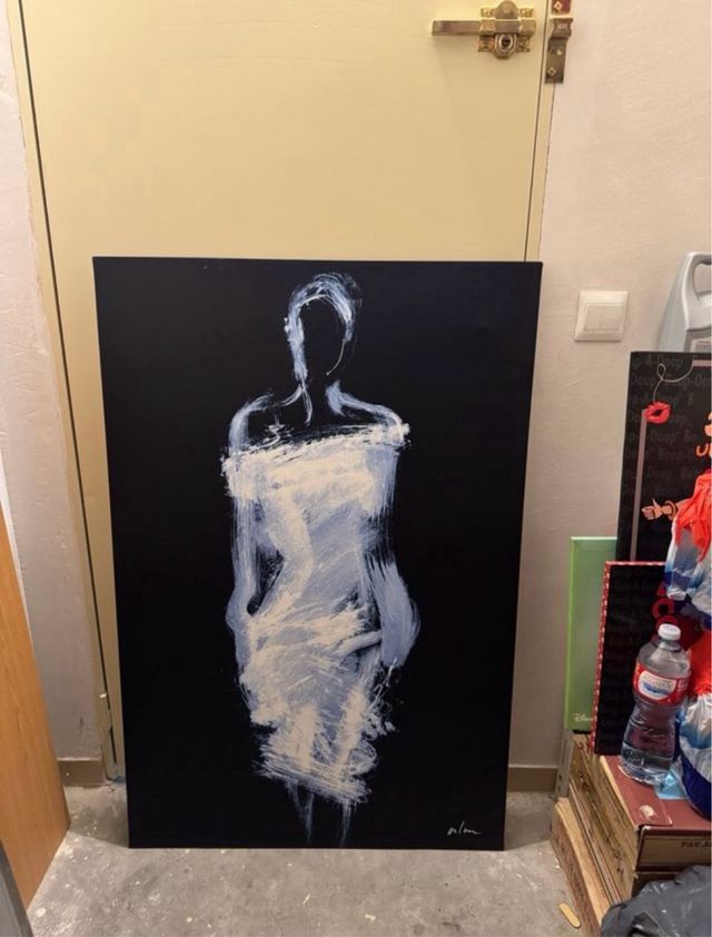 Cuadro abstracto figura mujer blanco negro