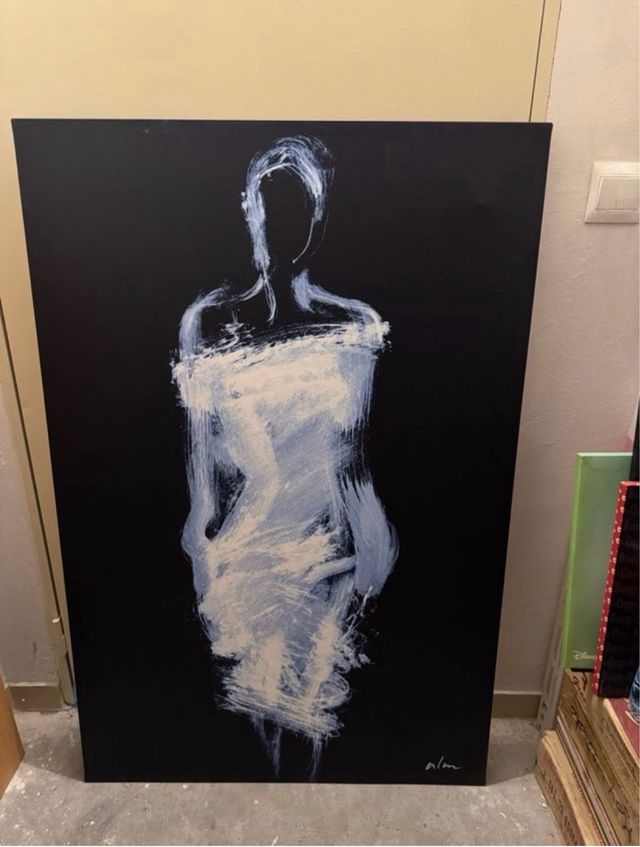 Cuadro abstracto figura mujer blanco negro