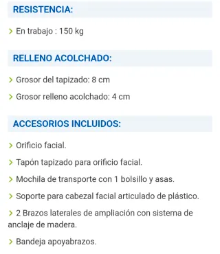 Camilla plegable, accesorios y bolsa de transporte