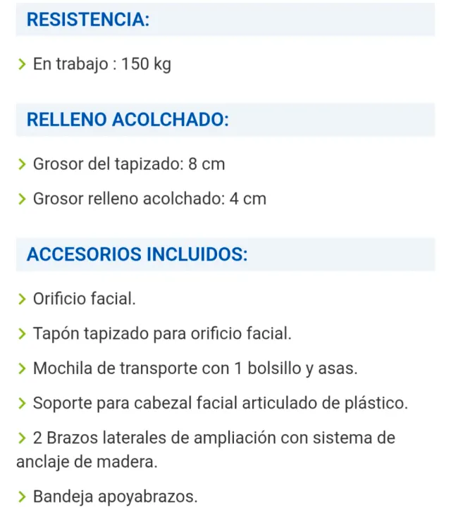 Camilla plegable, accesorios y bolsa de transporte