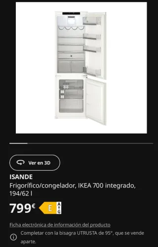 Frigorífico/Congelador/Nevera integrado IKEA 700 I