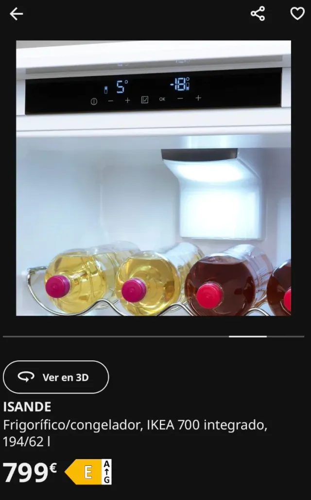 Frigorífico/Congelador/Nevera integrado IKEA 700 I