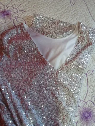 Vestido fiesta lentejuelas plata XXL