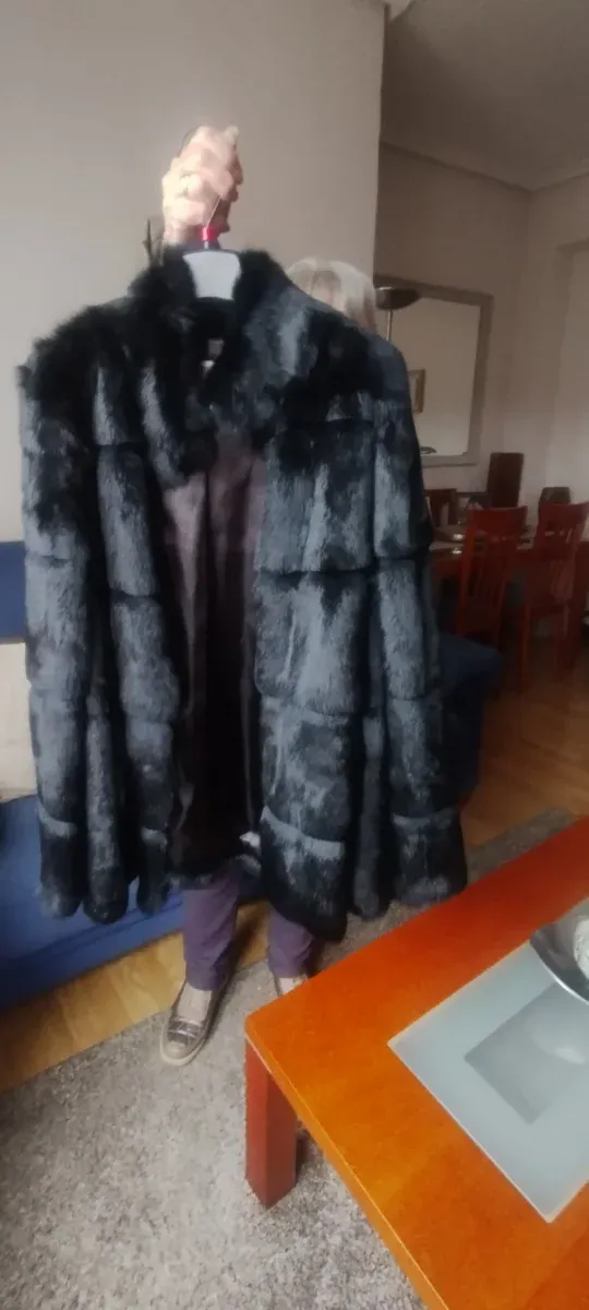 Chaquetón piel conejo negro mujer