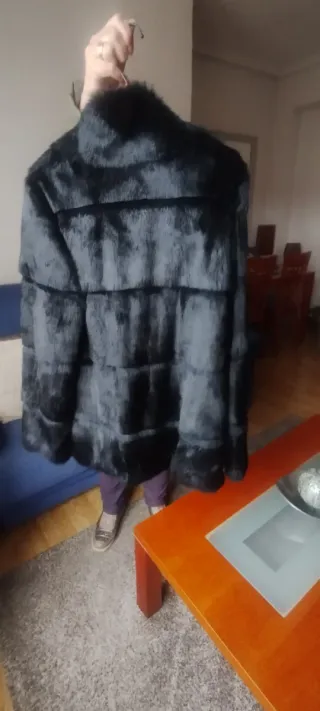 Chaquetón piel conejo negro mujer