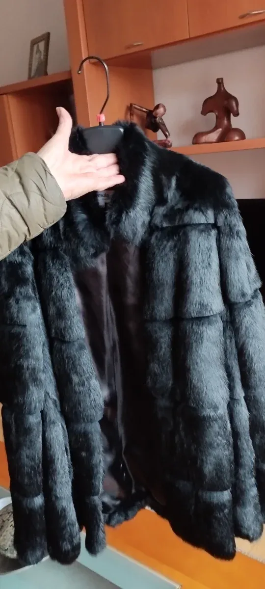 Chaquetón piel conejo negro mujer