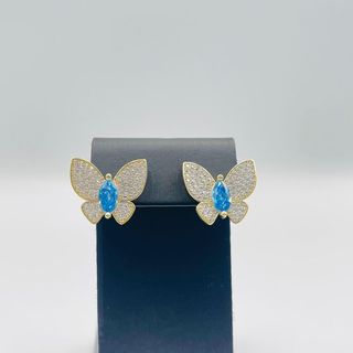 PENDIENTES MARIPOSA GRANDE PIEDRA AZUL 18K