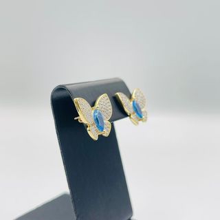 PENDIENTES MARIPOSA GRANDE PIEDRA AZUL 18K