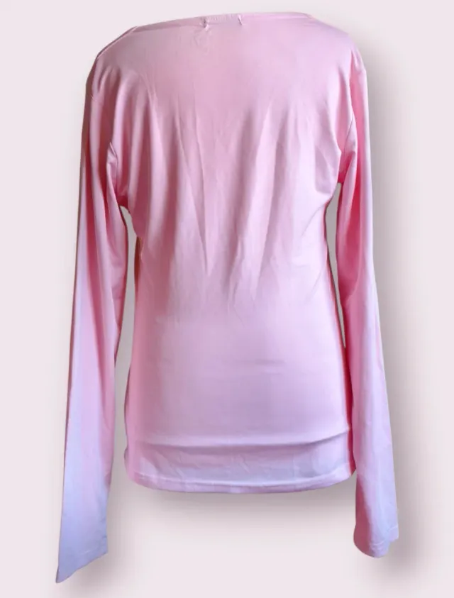 Maglione rosa a maniche lunghe con collo quadrato