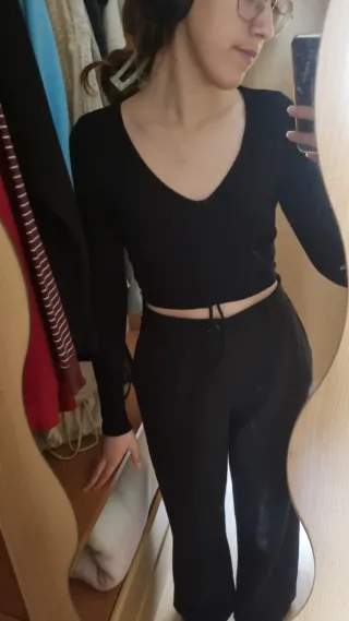 Top manga larga negro