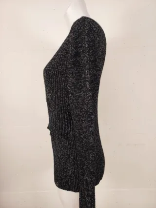 Maglione donna scollo a V nero/argento