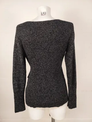 Maglione donna scollo a V nero/argento