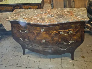 Cassettone antico stile Luigi XV in legno e marmo