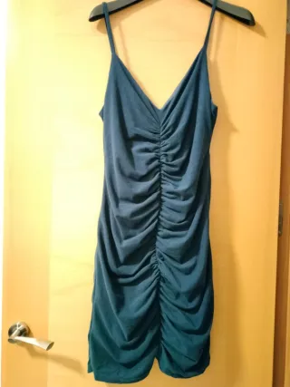 Vestido tirantes azul fruncido