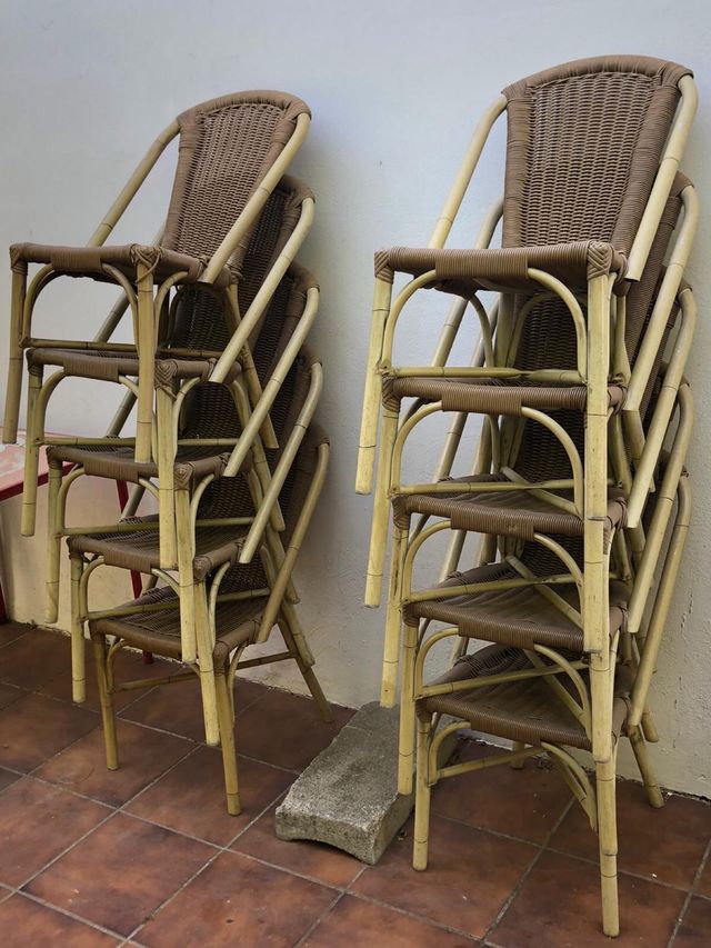 10 Sillas Rattan Beige/Marrón