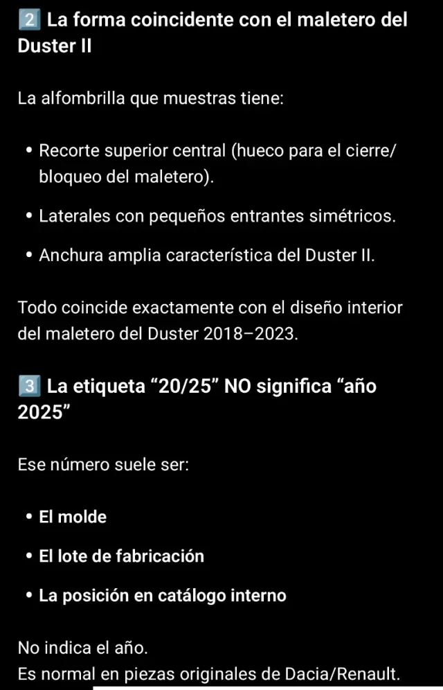 Alfombra Maletero Dacia Duster