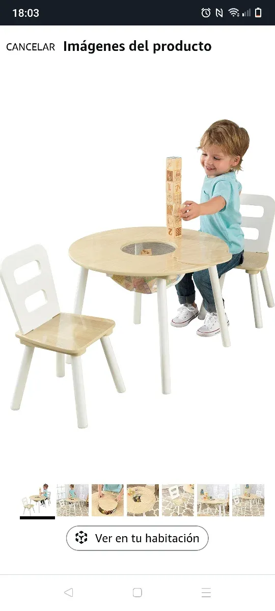 Mesa redonda infantil y 2 sillas madera