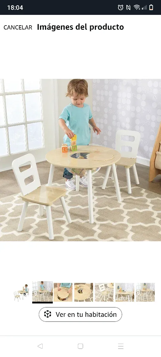 Mesa redonda infantil y 2 sillas madera