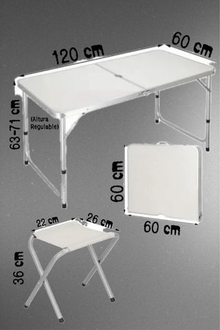 Tavolo pieghevole e 4 sedie da campeggio in alluminio