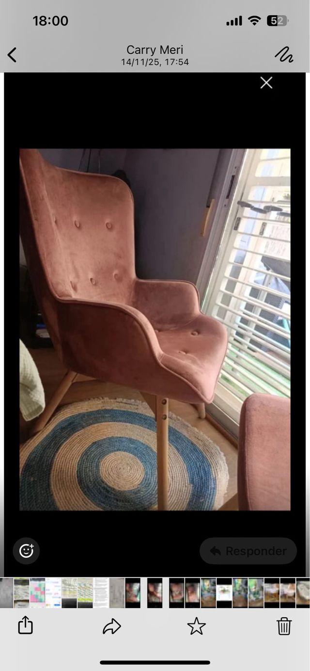 Sillón y reposapiés rosa empolvado