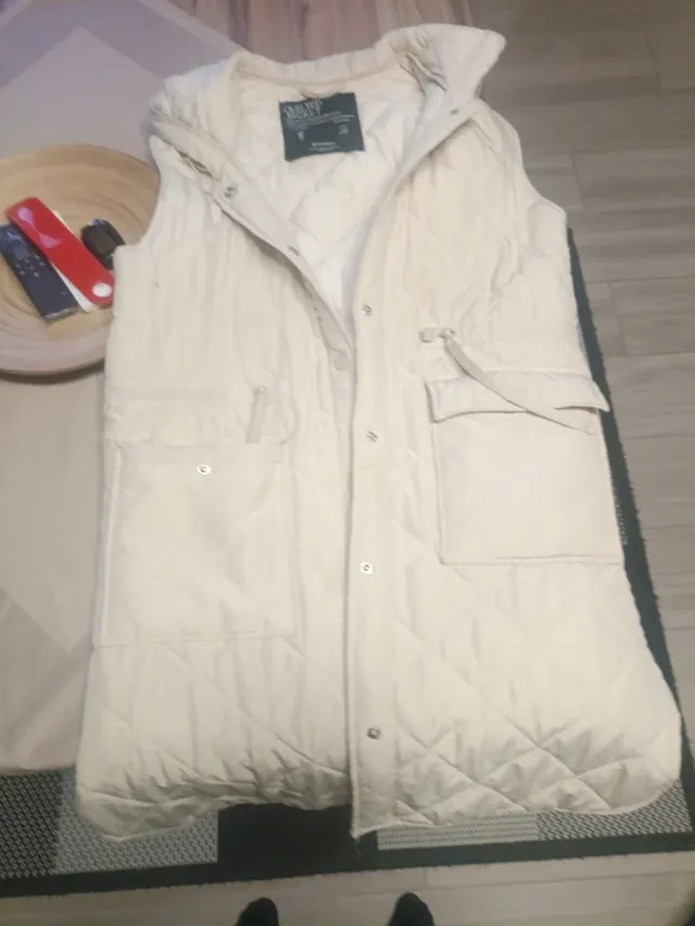 Chaleco largo acolchado mujer beige