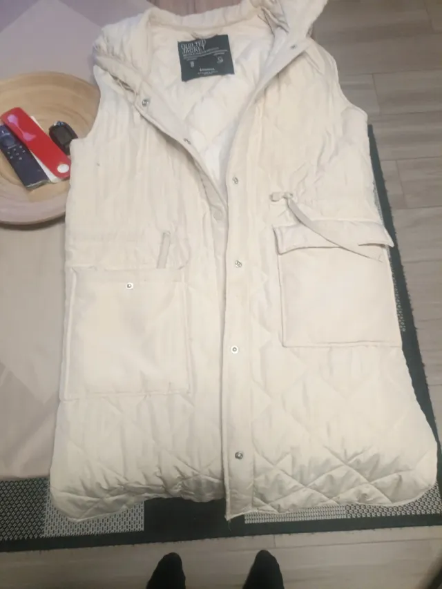 Chaleco largo acolchado mujer beige