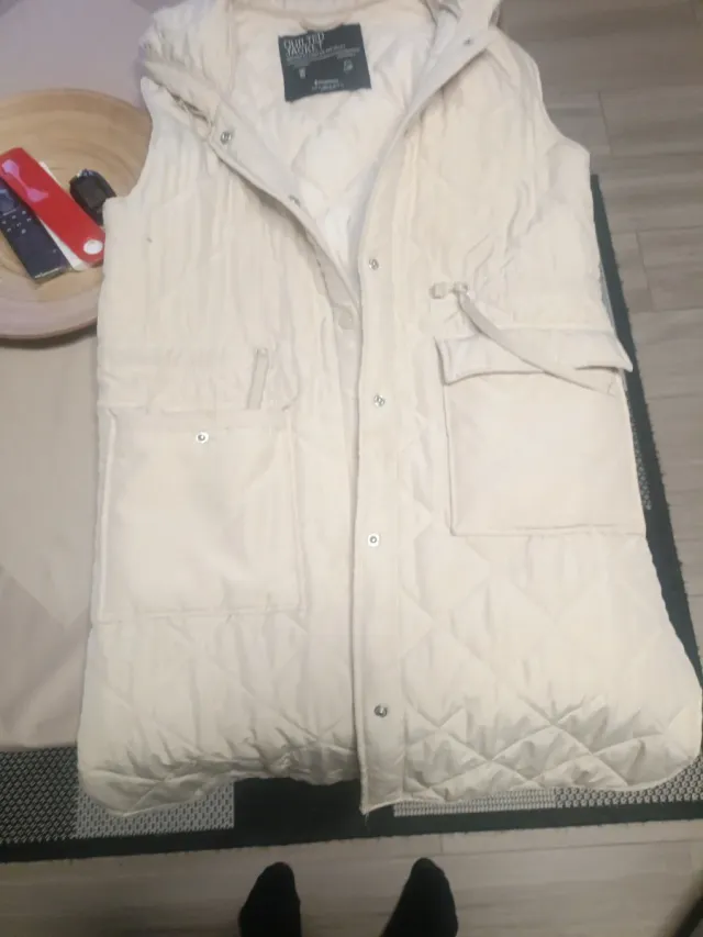 Chaleco largo acolchado mujer beige