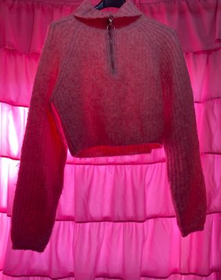 Maglione rosa crop con zip