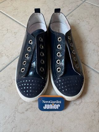 real patent shiny leather blue sneakers