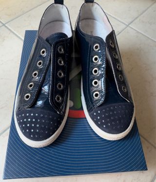 real patent shiny leather blue sneakers