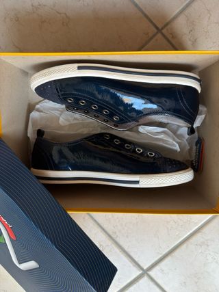 real patent shiny leather blue sneakers