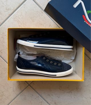 real patent shiny leather blue sneakers