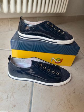 real patent shiny leather blue sneakers