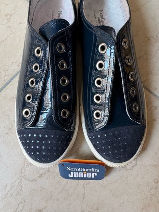 real patent shiny leather blue sneakers