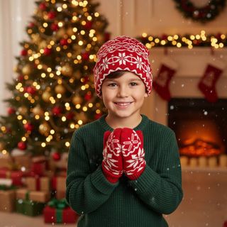 Gorro y Manoplas Jacquard Invierno Niños 3-7 Años