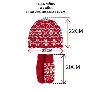 Gorro y Manoplas Jacquard Invierno Niños 3-7 Años