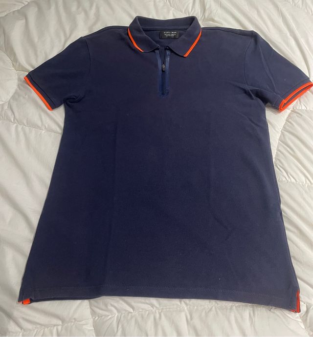 Camisa Polo Zara Azul Naranja Cremallera