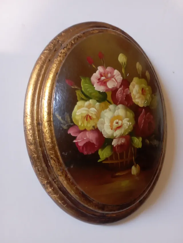 Quadretto ovale vintage fiori anni 80 antico.
