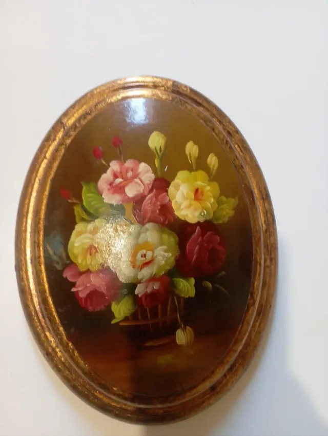 Quadretto ovale vintage fiori anni 80 antico.