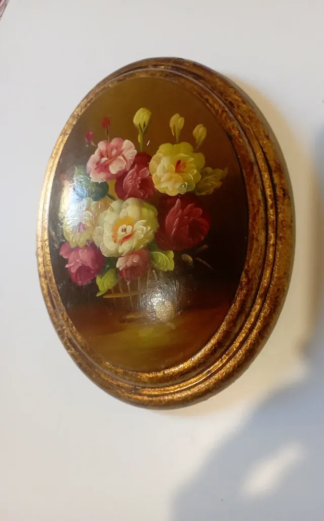 Quadretto ovale vintage fiori anni 80 antico.