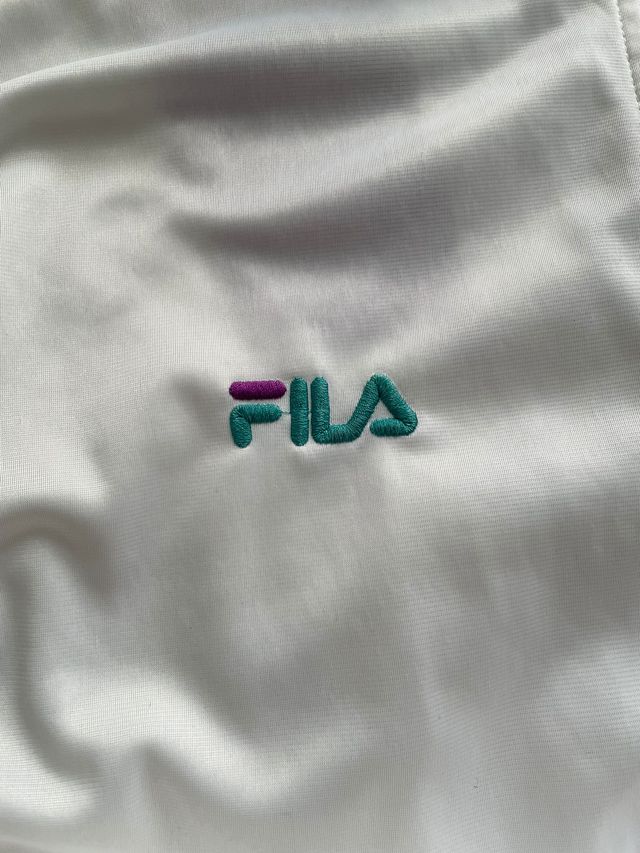 Giacca Track Fila Vintage Bianca con Dettagli Viola e Teal - Taglia L