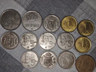 Monedas pesetas dollar y penique